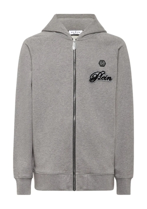 Philipp Plein logo-patch zip-up hoodie - Grey