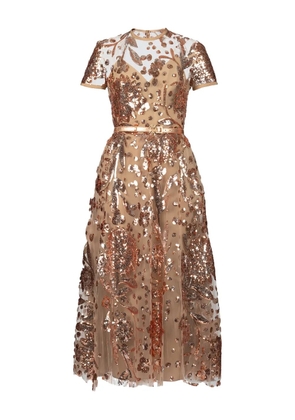 Elie Saab embroidered tulle midi dress - Neutrals