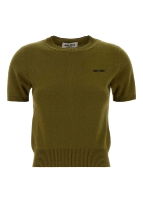 Miu Miu logo-detail cashmere top - Green