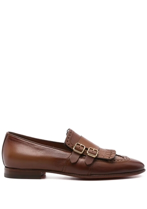 Santoni fringed double-buckle loafers - Brown