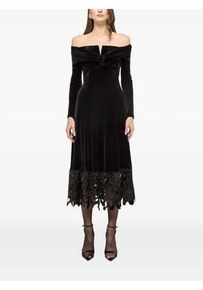 NISSA off-shoulder velvet midi dress - Black