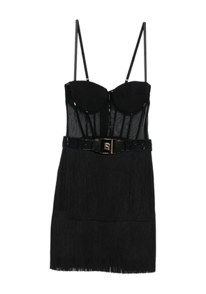 Elisabetta Franchi Tulle mesh-panel fringed dress - Black