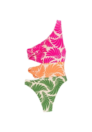 FARM Rio one-shoulder floral-print swimsuit - Neutrals