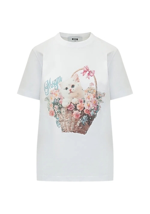 MSGM floral kitten graphic T-shirt - White
