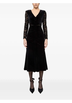 NISSA lace-insert velvet midi dress - Black