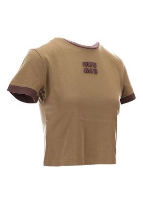 Miu Miu logo-embroidered T-shirt - Neutrals