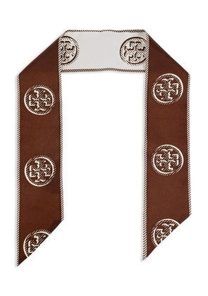 Tory Burch monogrammed silk scarf - Brown