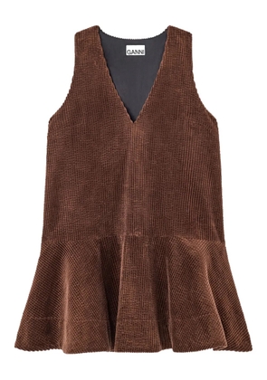GANNI V-neck corduroy mini dress - Brown