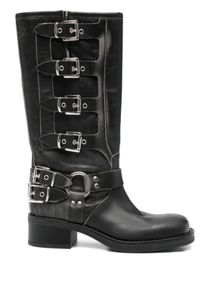 Gisel Moire 50mm buckle-detail boots - Black
