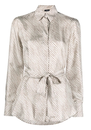 Kiton abstract-print tied silk shirt - Brown