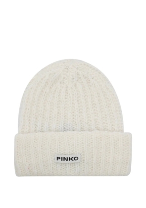 PINKO logo-patch beanie hat - White
