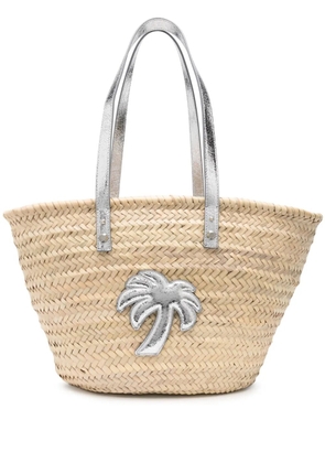 Palm Angels logo-appliqué straw beach bag - Silver