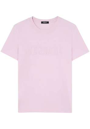 Versace logo-embroidered fringed T-shirt - Pink