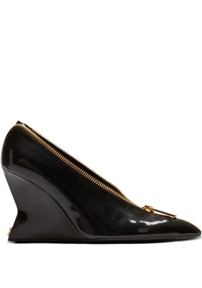Balmain 95mm zip-detail wedge heeled pumps - Black