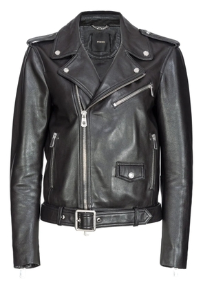 PINKO belted leather biker jacket - Black