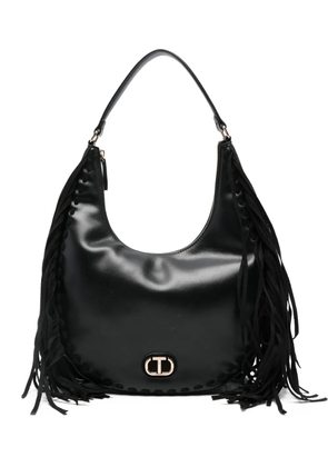 TWINSET fringe-detail leather shoulder bag - Black