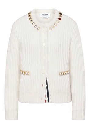 Thom Browne Swarovski-crystal half-stitch cashmere cardigan - White