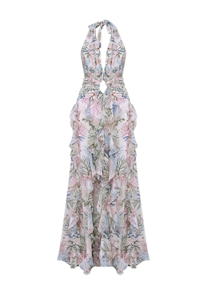 PatBO ruffled floral print dress - White