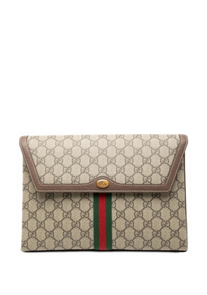 Gucci Pre-Owned 2016-2026 GG Supreme Web Ophidia Flap clutch bag - Brown