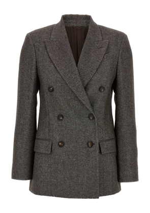 Brunello Cucinelli tweed double-breasted blazer - Brown