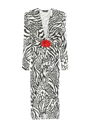 ROSERRY Malllorca rose-embellished zebra-print midi dress - Black