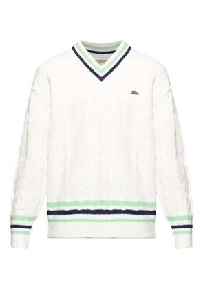 Lacoste V-neck cable-knit jumper - White