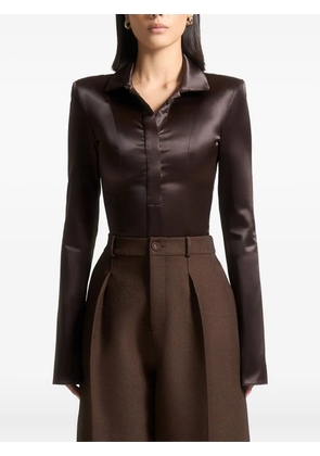 Manière De Voir Louise wide-shoulder satin shirt bodysuit - Brown