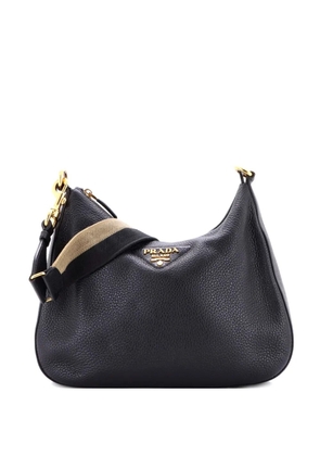 Prada Pre-Owned Logo Strap Shoudler Bag Leather Medium hobo bag - Black