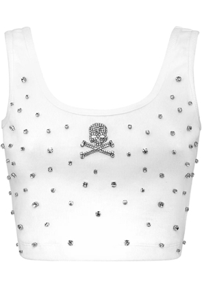 Philipp Plein rhinestone-embellished jersey top - White