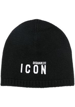 DSQUARED2 Be Icon-embroidered ribbed beanie - Black