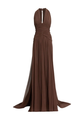 Elie Saab halterneck ruched maxi dress - Brown
