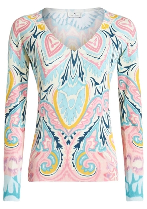 ETRO graphic-print V-neck jumper - Blue
