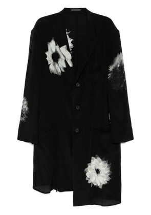 Yohji Yamamoto flower-print slit jacket - Black
