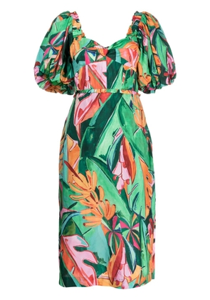 FARM Rio floral-print puff-sleeve midi dress - Multicolour