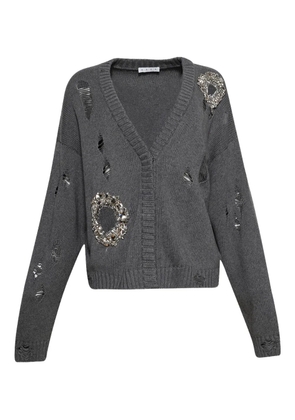 AREA crystal-embellished distressed cardigan - Grey