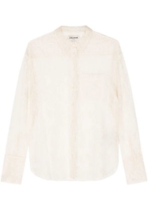 Zadig&Voltaire Tyrone floral-lace mesh shirt - Neutrals