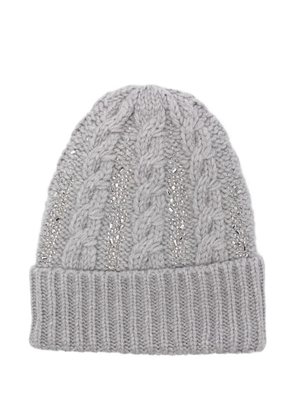 Ermanno Scervino cable-knit crystal-embellished beanie - Grey
