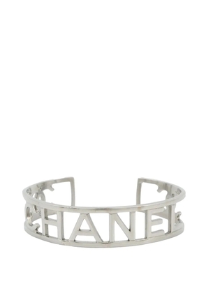 CHANEL Pre-Owned 2015 Silver Plated Cutout Logo Cuff Bracelet costume bracelet