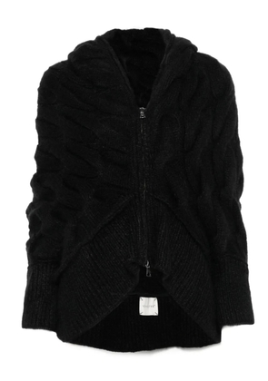 YEHUAFAN cable-knit hooded cardigan - BLACK