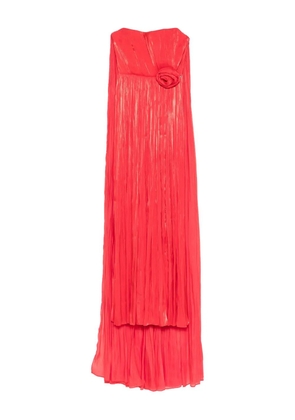 NISSA pleated rose-embellished asymmetric evening dress - Red