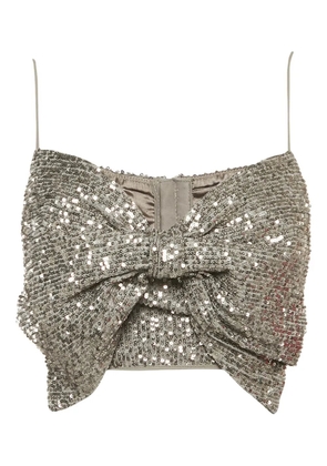 Elisabetta Franchi sequinned bow-detail top - Silver