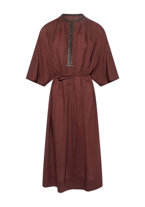 Yves Salomon leather-trim belted midi dress - Brown