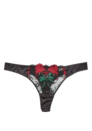 Fleur Du Mal Vampire Rose embroidered thong - Black