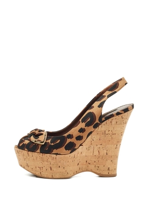 Louis Vuitton Pre-Owned leopard-print wedge sandals - Neutrals