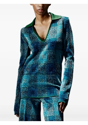 Circus Hotel checked lamé-effect polo jumper - Blue