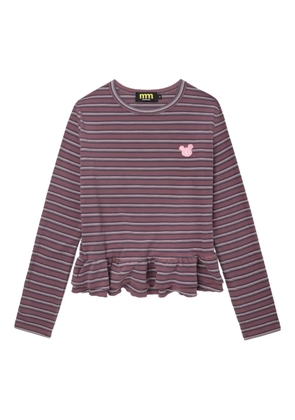 Mini Cream striped ruffled T-shirt - Purple