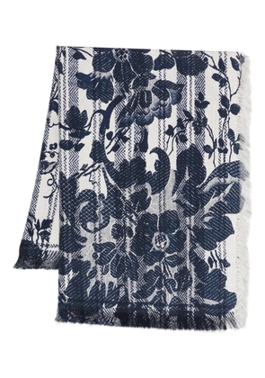 Pierre-Louis Mascia floral-pattern fringe-edge scarf - Blue
