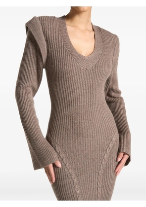 Manière De Voir wide-shoulder knitted midi dress - Brown