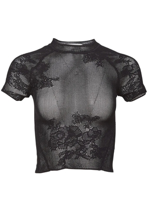 Fleur Du Mal pointelle-knit lace T-shirt - Black