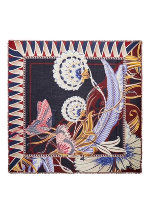 Ferragamo floral-print fringed scarf - Blue